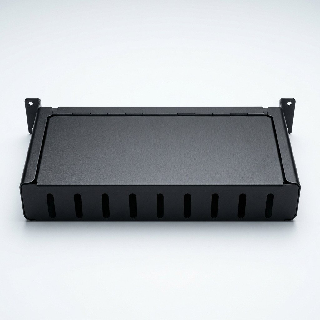 Cable Management Tray - Under-desk steel tray with a hinged lid.