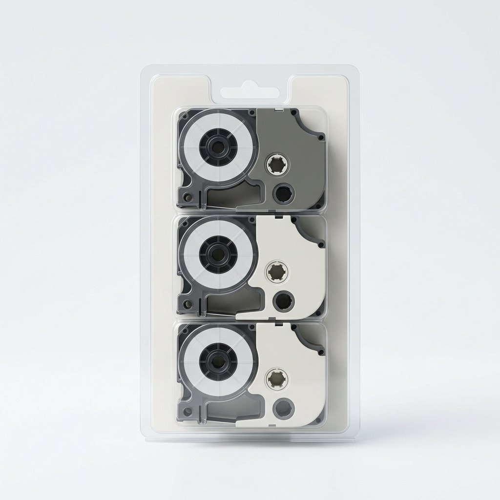 Desk Label Tape Cartridges, pack of 3 - Laminated label tape, 12mm black on white.