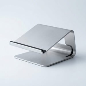 Laptop Stand, Machined Aluminium - Single-piece stand with a cable channel.