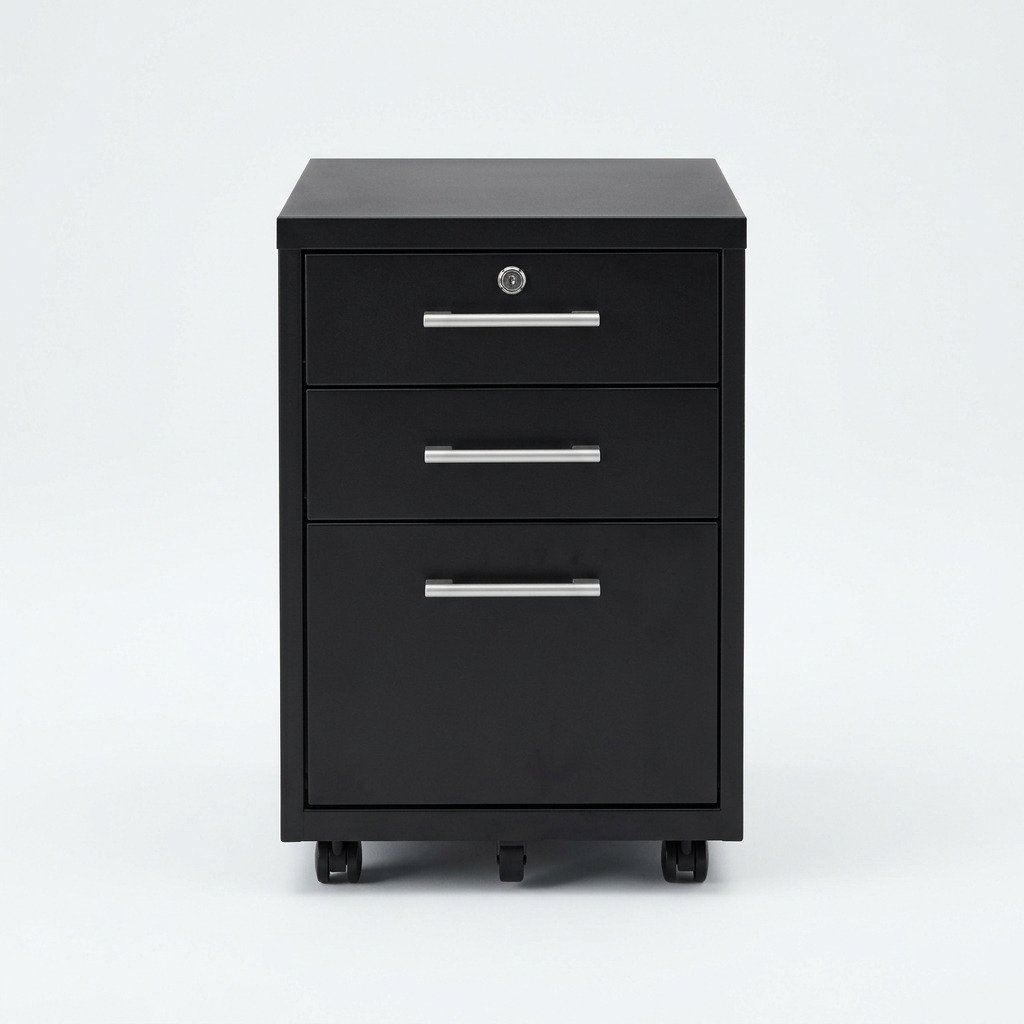 Mobile Pedestal, Three Drawer - Steel pedestal with a filing drawer and lock.