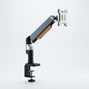 Monitor Arm, Single - Gas-spring arm with a desk clamp and grommet.