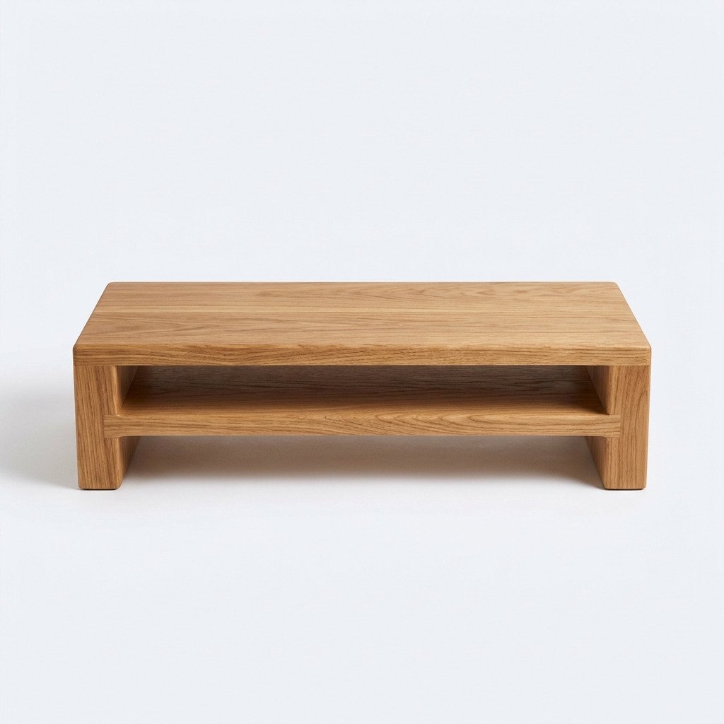 Monitor Riser, Oak - Solid oak riser with a keyboard recess.