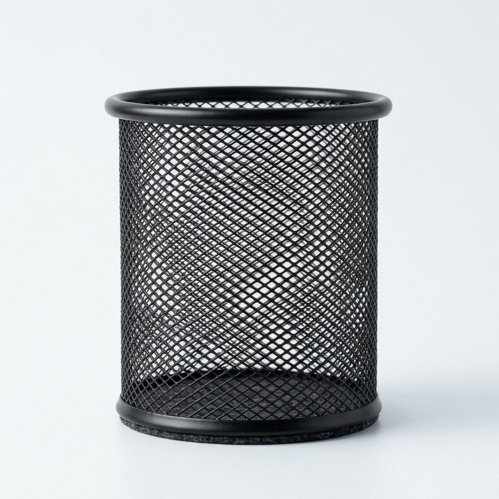 Steel Mesh Pen Cup - Powder-coated mesh cup with a felted base.