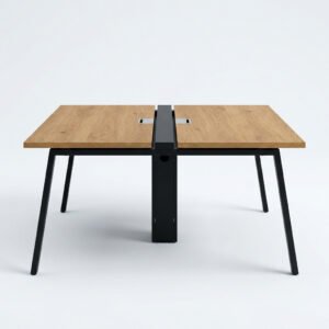 Two-Person Bench Desk, Oak Top - Shared bench with an integrated cable spine.