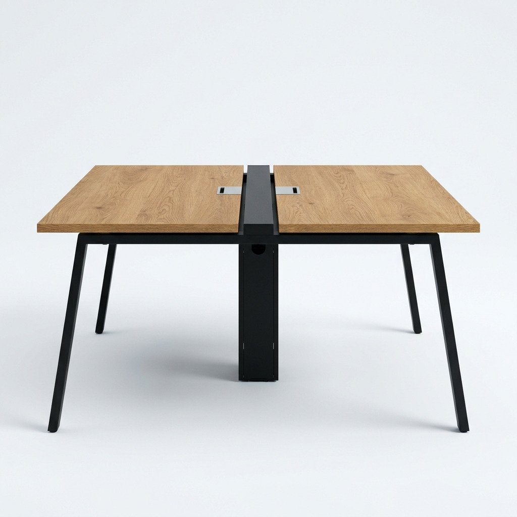 Two-Person Bench Desk, Oak Top - Shared bench with an integrated cable spine.
