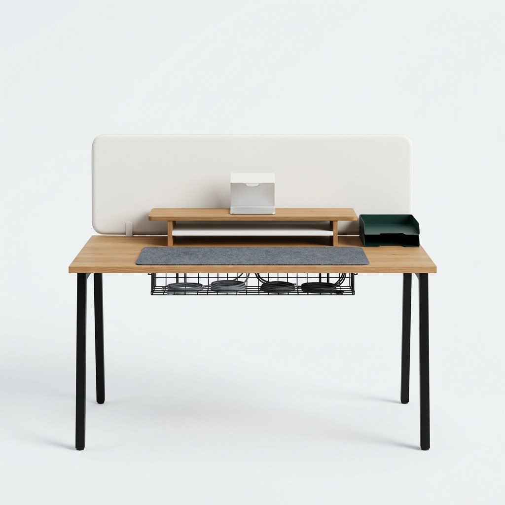 Workspace Fit-Out Bundle, Single Desk - Mat, riser, tray, divider and cable tray.
